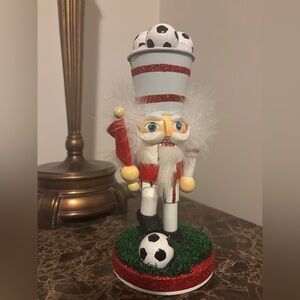 Soccer Nutcracker Figurine with Red and White Accents